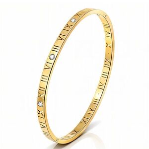 Roman Numeral 18K Gold Plated Bangle Bracelet with Crystals